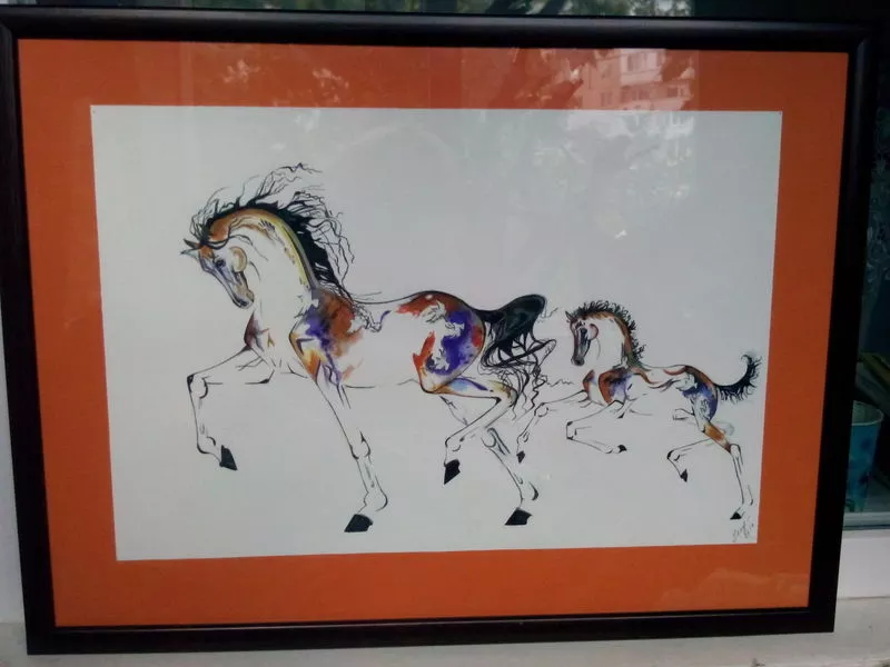 Картина   Лошадь с жеребенком     Акварель