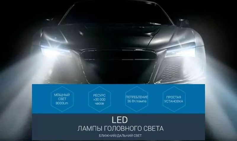 LED лампы с цоколем H4,  в фары автомобиля,  ближний и дальний свет 2