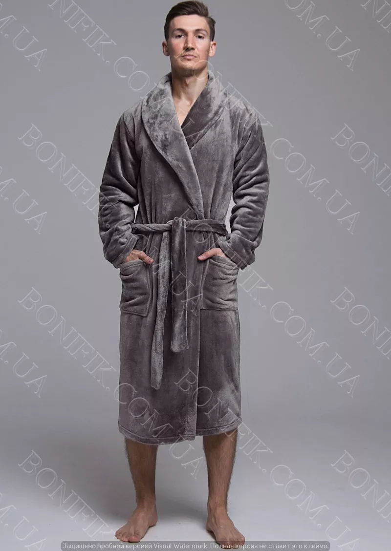 Чоловічий сірий халат велсофт (90054) (арт. 1202)