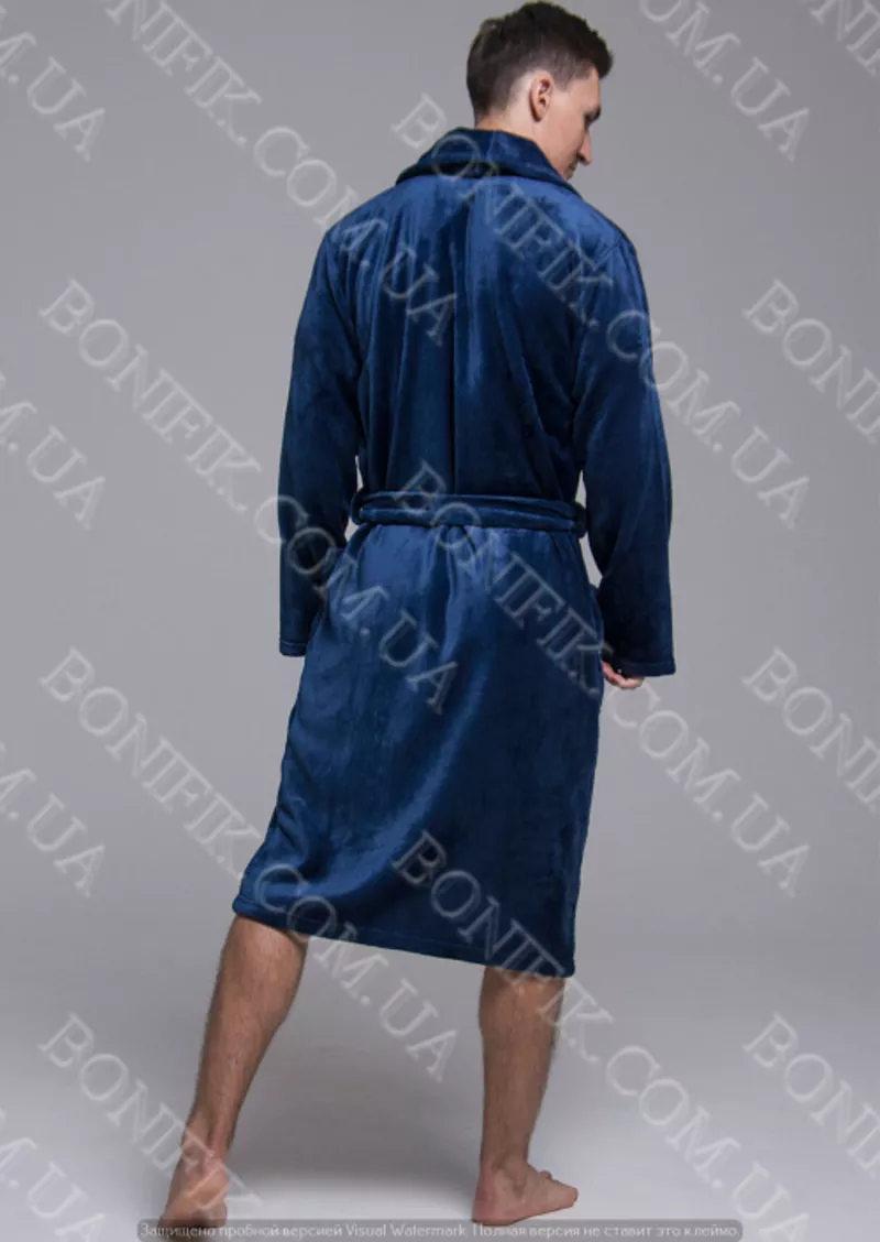 Чоловічий синій халат велсофт з поясом (90055) (арт. 1202) 2